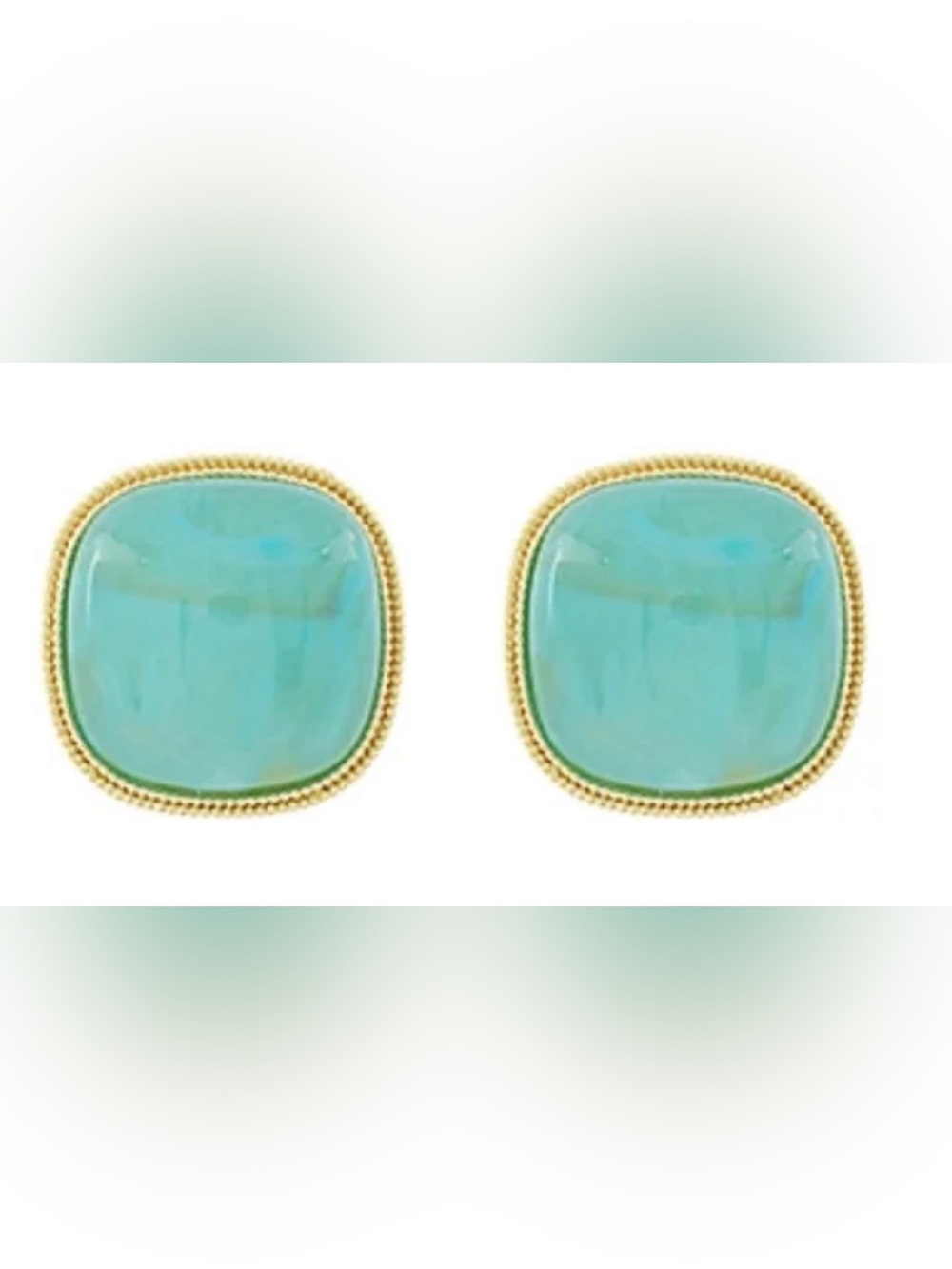 Mint Marbled Square Stud Earrings Gold Tone Acrylic 3/4"